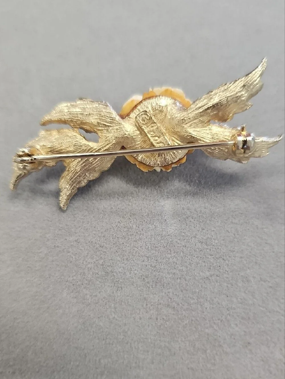 Ivory Rose with Gold Leaf Brooch - Elegant Floral Pin
